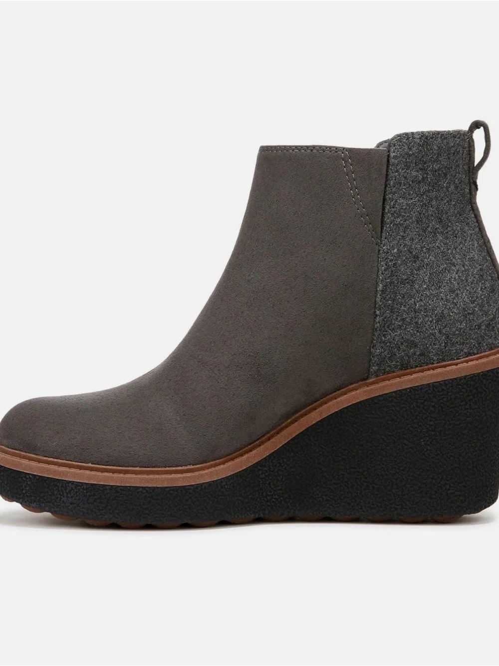 Dr. Scholl's Gray Suede Wedge Ankle Boots with Brown Trim